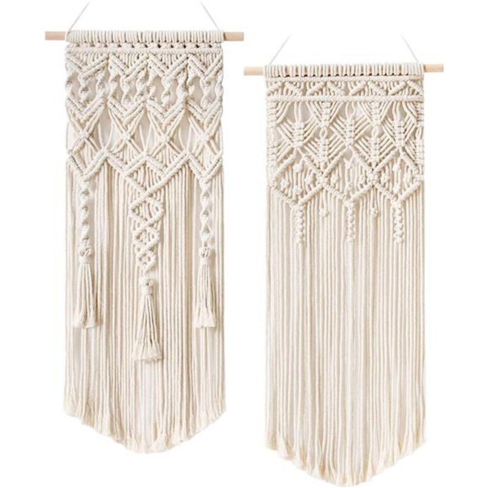 2 Pcs Macrame Woven Wall Hanging Boho Chic Geometric Art Decor - Bedroom Nursery